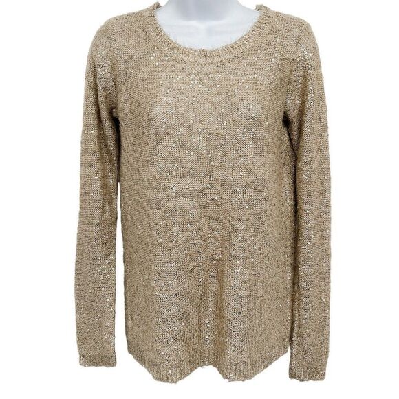 2/$30 The Limited Metallic Sequin Embellished Long Sleeve Knit CrewSweater Top - Picture 1 of 7